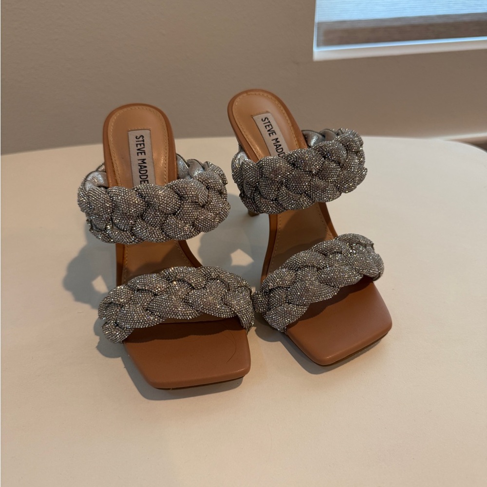 Steve Madden Silver and Brown Heels with Ruched Detail